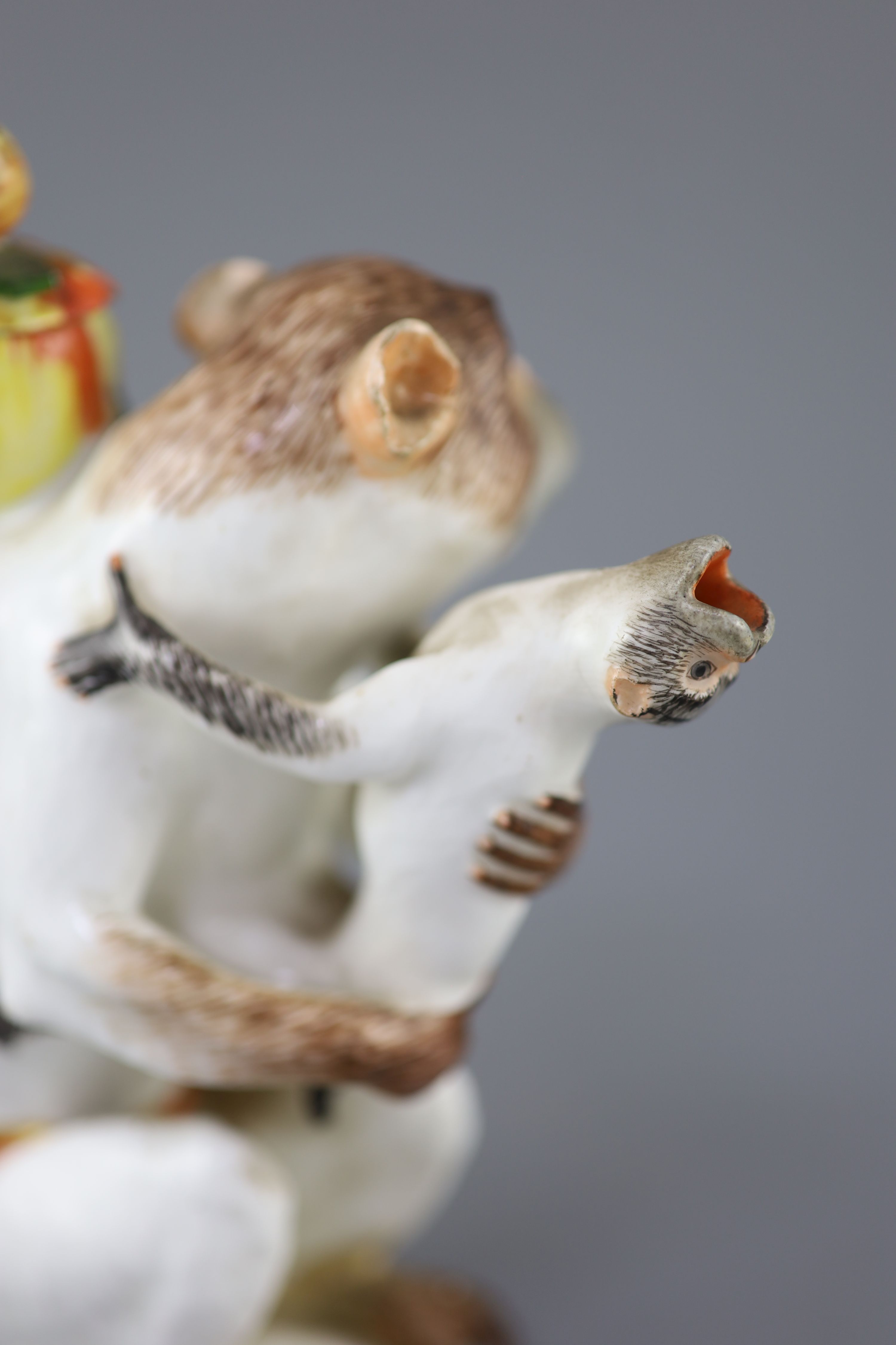 A Meissen porcelain monkey teapot and cover, circa 1735, modelled by J.J. Kaendler, 19.5cm high